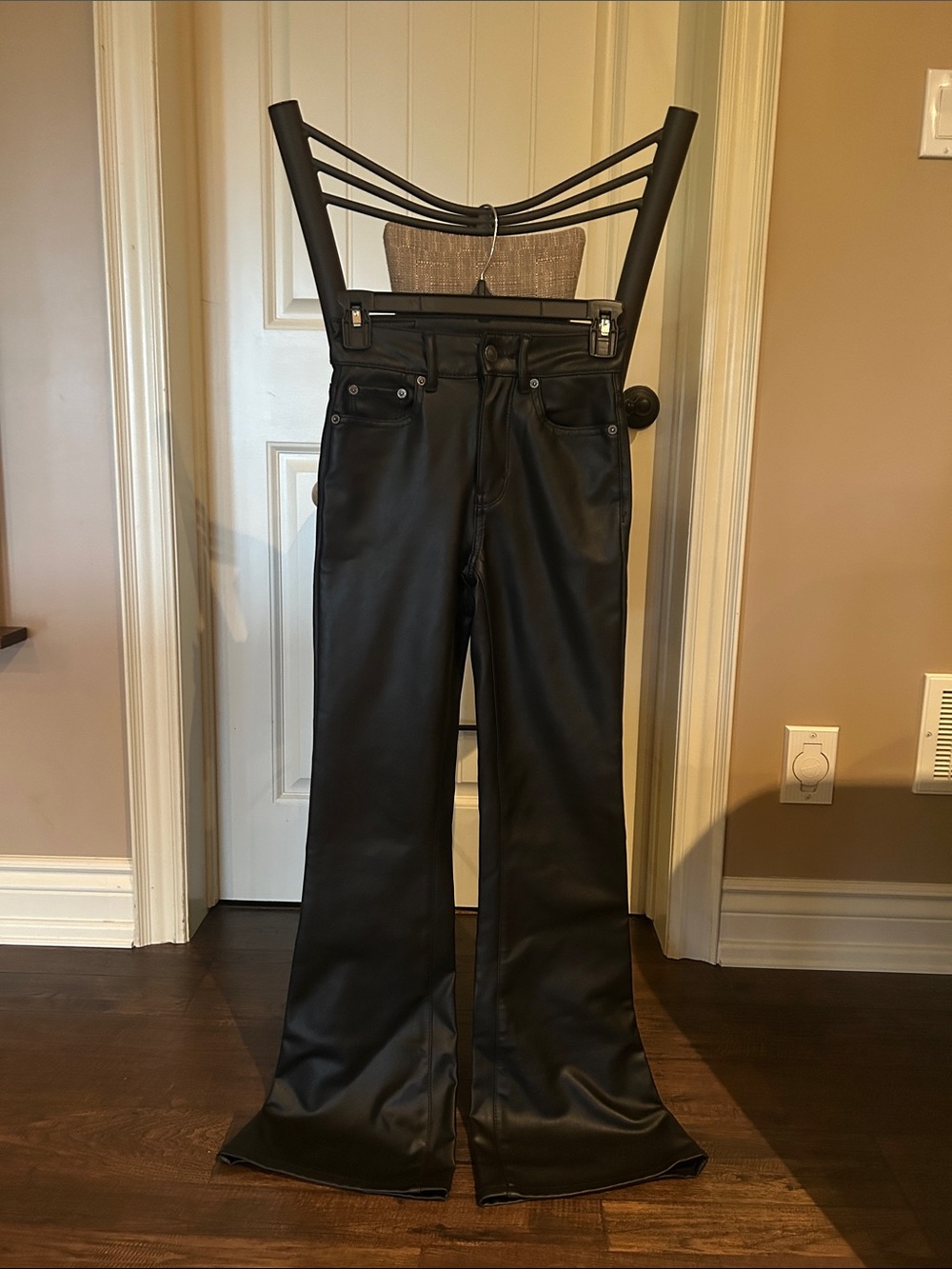 Black Women’s Faux Leather Flared Jeans